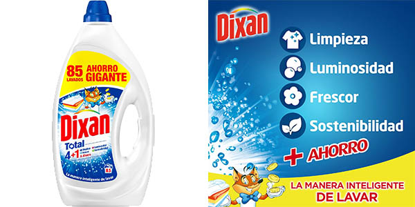 Chollazo Detergente Dixan Total 4+1 (85 lavados) por sólo 13,78€ (-23%) ¡0,14€ cada lavado!