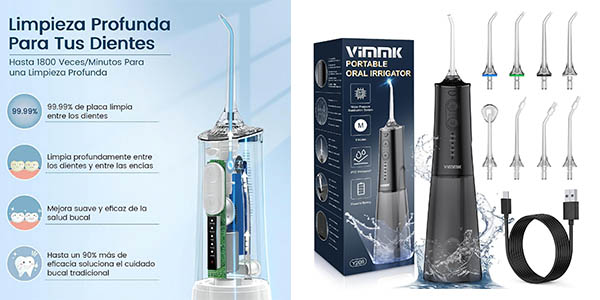 Chollo Irrigador dental Vimmk con 8 boquillas y 5 modos de limpieza por solo 17,95€ con cupón descuento (-55%)