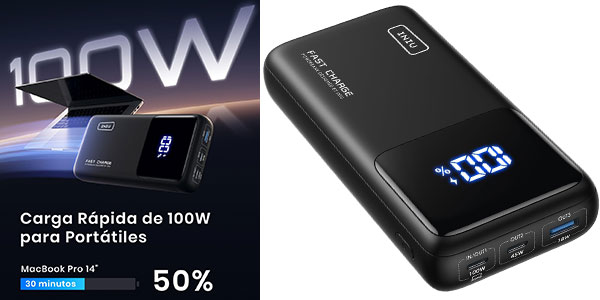 Chollo Flash: Power bank Iniu de 25.000 mAh y carga rápida de 100 W por solo 25,40€ con doble cupón (-57%)