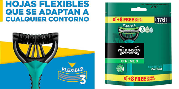 Pack 8+8 Maquinillas de afeitar desechables Wilkinson Sword Xtreme 3 Sensitive por solo 9,83€ (-24%)