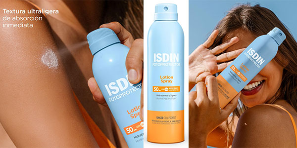 Chollo Fotoprotector Isdin Lotion Spray SPF 50 de 250 ml por sólo 22,52€ (-18%)