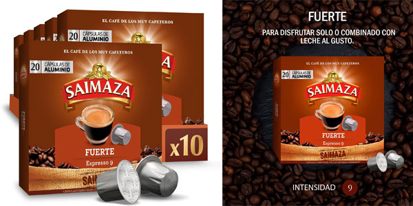 Chollo Pack x200 Cápsulas de café Saimaza Fuerte Espresso 9 para Nespresso por sólo 45,74€ con envío gratis ¡0,23€ cada una!