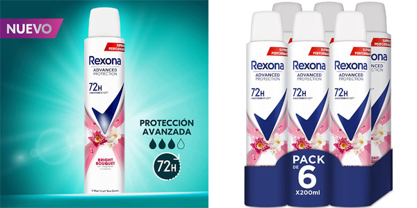 Chollo Pack x6 Desodorantes Rexona Advanced Protection Bright Bouquet de 200 ml para mujer por sólo 16,72€ (-26%)