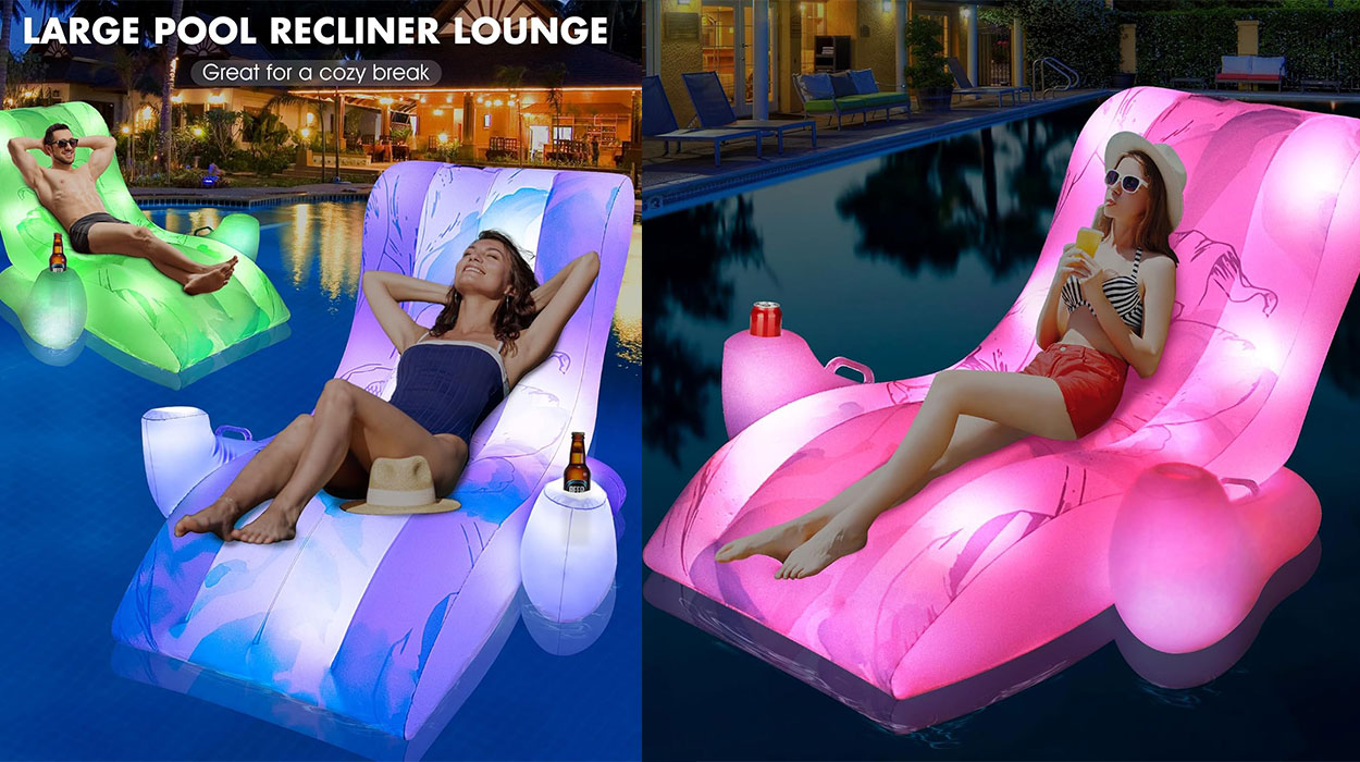 No dejes que se te escape este sillón hinchable que se ilumina con energía solar: es perfecto para crear ambiente en la piscina de día o de noche