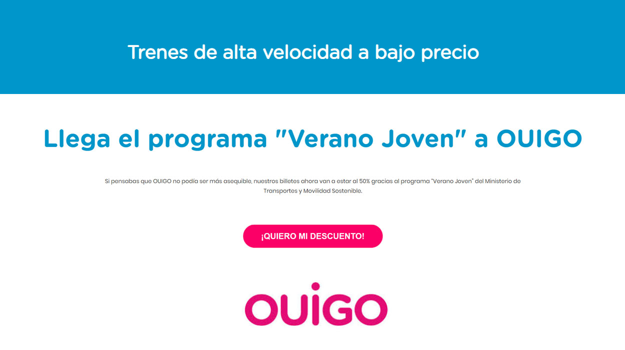 Verano Joven en OUIGO con un 50% de descuento en billetes