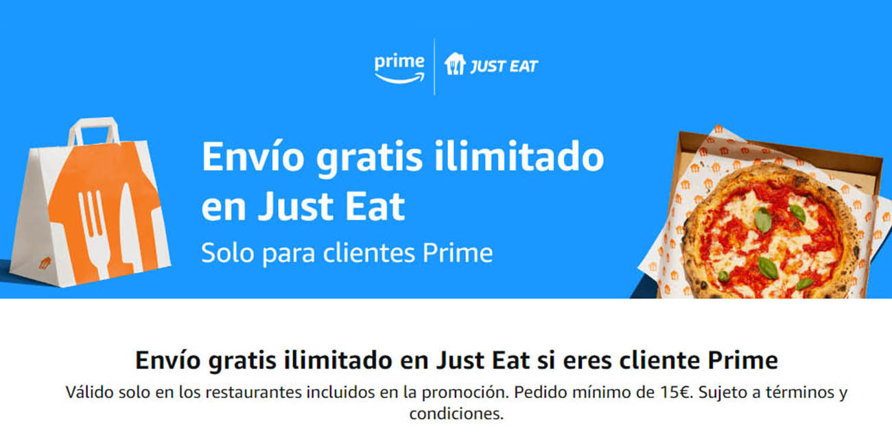 Envío gratis ilimitado en Just Eat si eres cliente Prime en Amazon ¡Aprovecha!