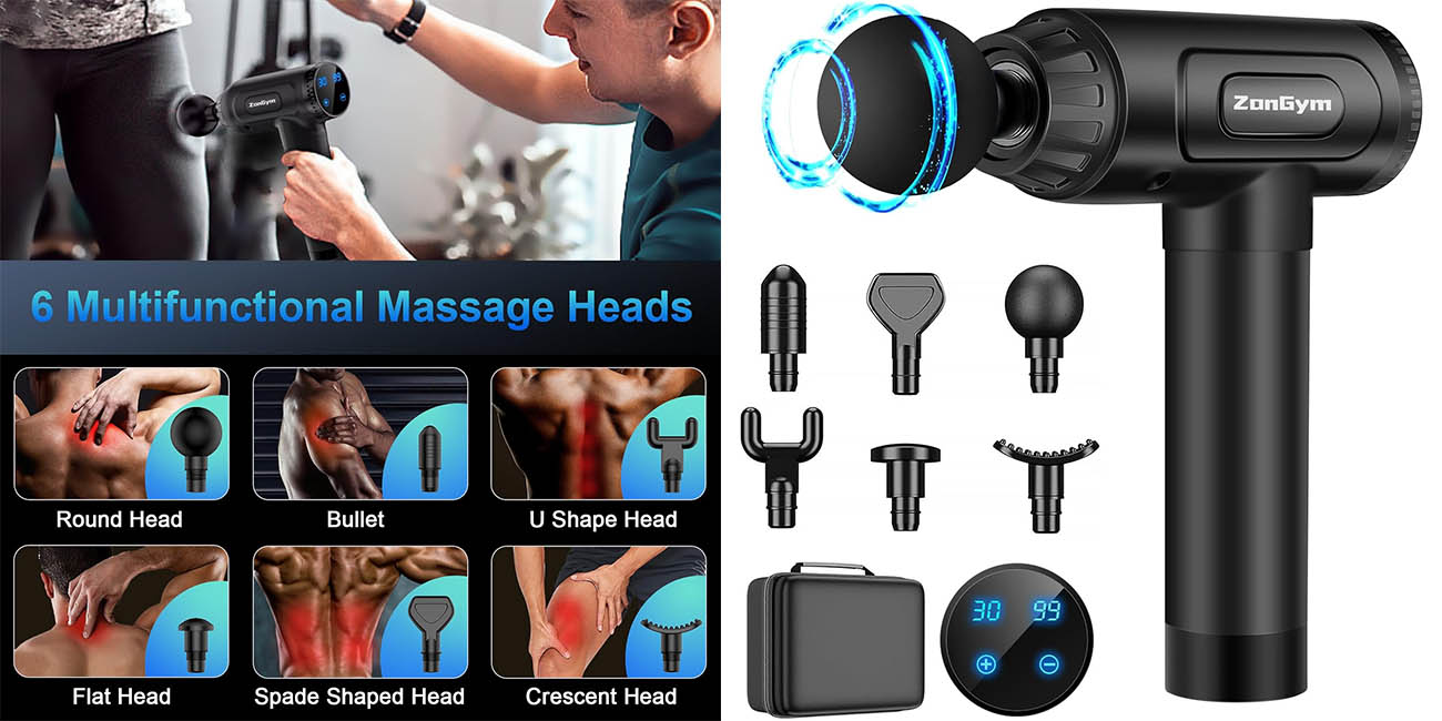 Chollo Pistola de masaje muscular ZonGym con 6 cabezales por solo 19,99€ con cupón descuento (-50%)