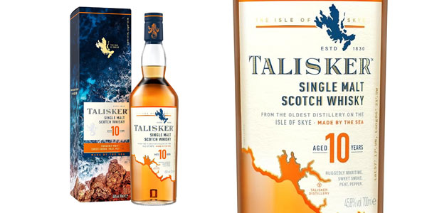 Chollo Whisky Escocés Talisker Single Malt 10 Years botella de 700 ml por sólo 34,99€ con envío gratis (-36%)