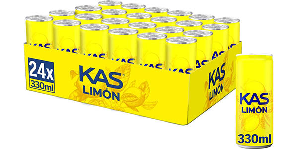 Chollazo Pack 24x latas de Kas Limón de 33 cl por sólo 12€ con descuento automático (-29%) ¡Sólo 0,50€ cada refresco!