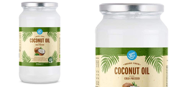 Chollo Aceite de coco virgen ecológico Amazon Happy Belly de 950 ml por sólo 9€ (31% de descuento)