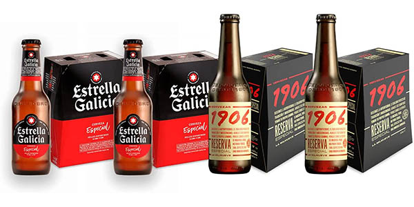 Chollo Pack Combinado x12 cervezas 1906 Reserva Especial (33cl) y x12 Estrella Galicia (25cl) por sólo 15,39€ (-28%)