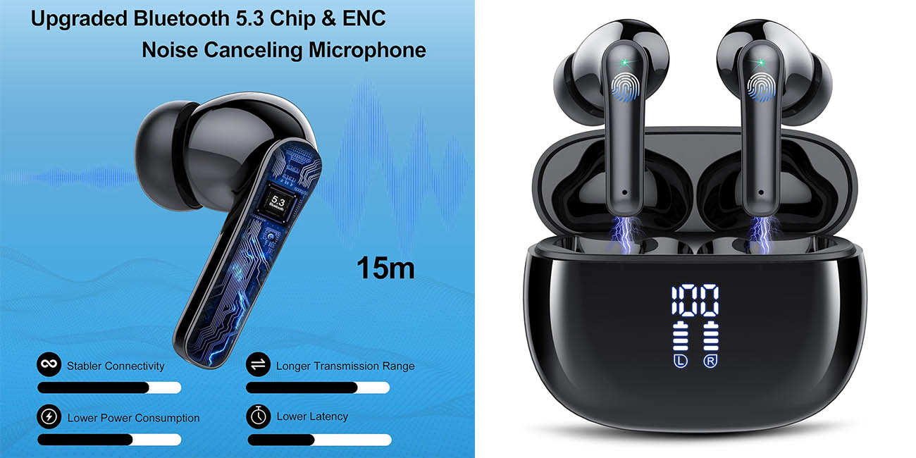 Chollo Auriculares Bluetooth 5.3 con indicador de carga e impermeables por sólo 9,99€ con cupón descuento (-88%)