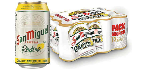 Chollo Pack x24 Latas de cerveza San Miguel Radler con zumo natural de limón de 33 cl por sólo 12,60€ (-27%) ¡Sólo 0,52€/ud!