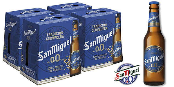 Chollo Pack x24 botellas Cerveza San Miguel 0,0 Sin alcohol de 250 ml por sólo 8,65€ (-30%) ¡A 0,36€ la unidad!