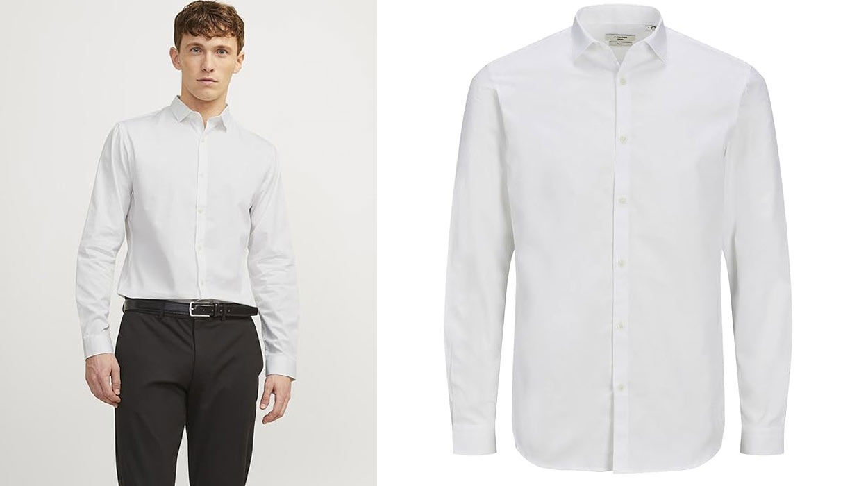 La camisa blanca de vestir que estabas buscando es esta de Jack & Jones rebajadísima ¡Un básico imprescindible!