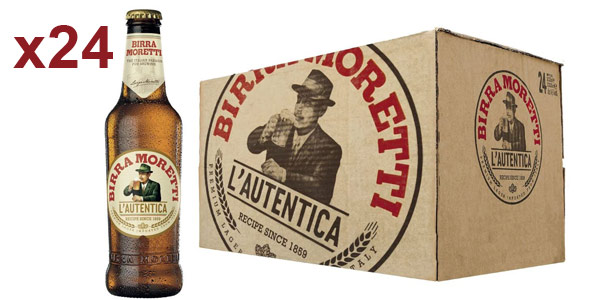 Chollo Pack x24 Botellas de cerveza Lager italiana Moretti de 33 cl por sólo 29,99€ (29% de descuento)