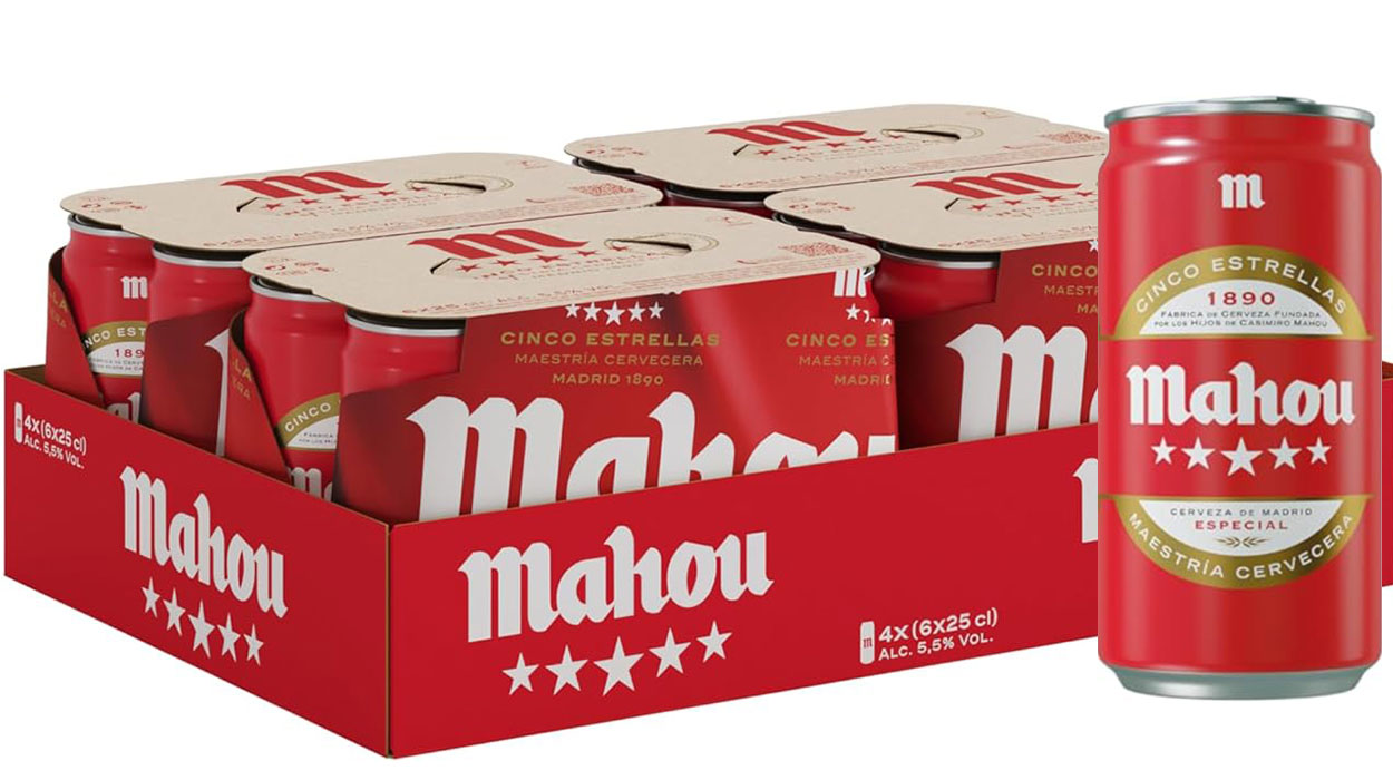 Chollo Pack de 24 latas de cerveza Mahou 5 Estrellas de 25 cl por sólo 10,99€ (-31%)