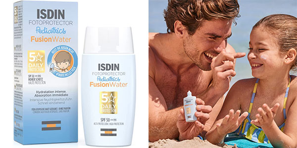 Chollo Protector solar facial Isdin Pediatrics Fusion Water de 50 ml para niños por sólo 19€ (-29%)