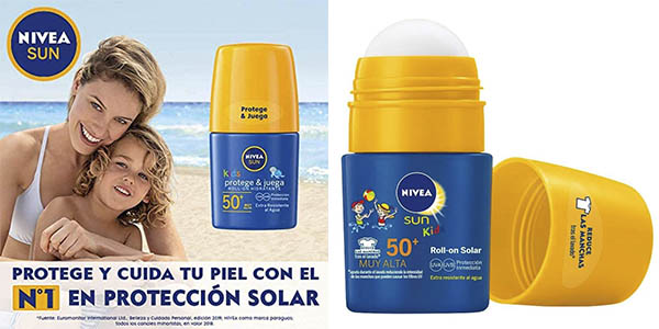 Chollo 3 Nivea Sun Roll-On Solar Niños Protege & Juega FP50+ de 50 ml por sólo 17,98€ con oferta 3×2