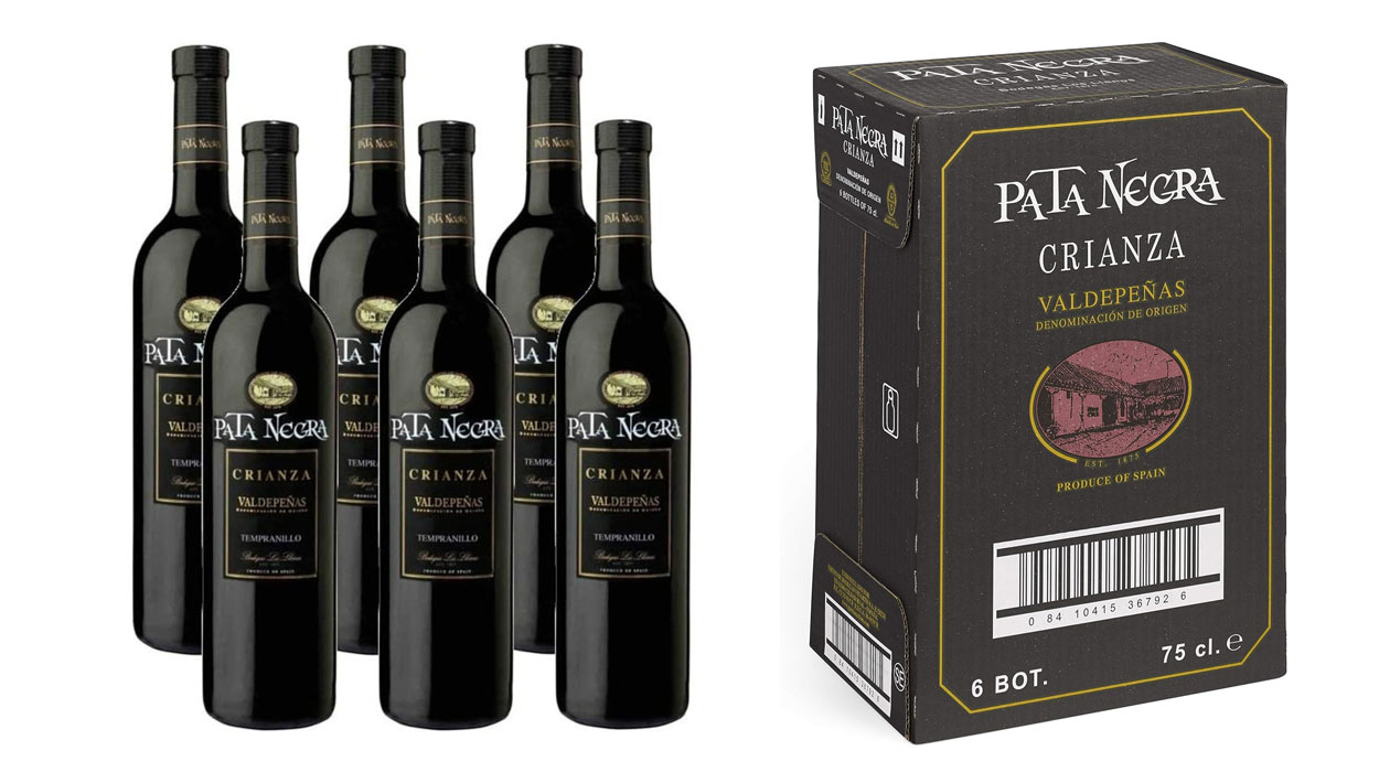 Chollo Pack de 6 Botellas de vino tinto Pata Negra Crianza (D.O. Valdepeñas) por sólo 13,52€ (-15%)