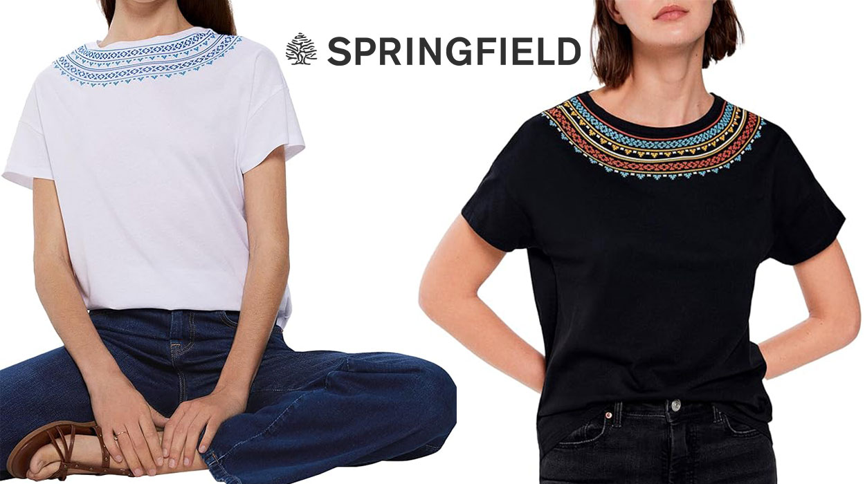 Chollo Camiseta Springfield con cuello de cenefas en relieve para mujer por sólo 5,99€ (-63%)