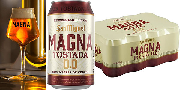 Chollo Pack de 24 latas de cerveza San Miguel Magna Tostada 0,0 de 33 cl por sólo 11,99€ (-32%)