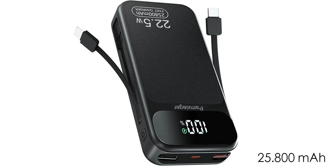 Chollo Batería portátil Pamxieger de 25.800 mAh con 5 salidas y pantalla por sólo 14,99€ (-50%)