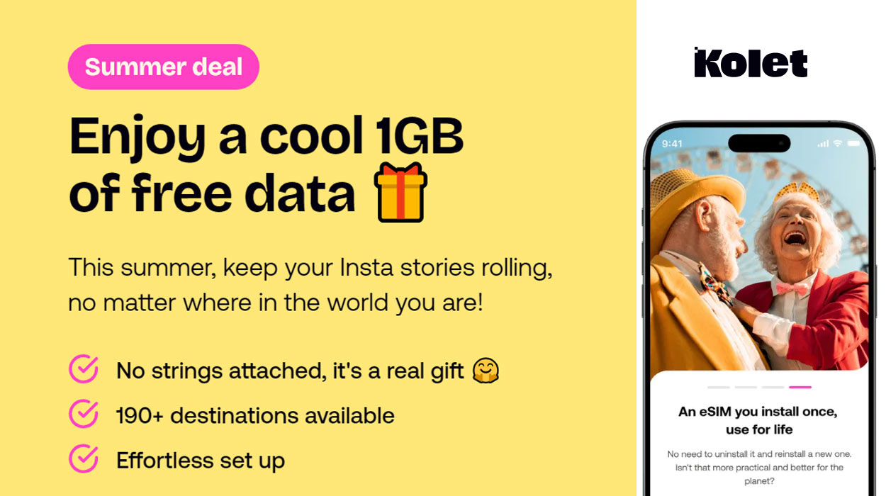 eSIM GRATIS con 1 GB para viajar al extranjero en Kolet