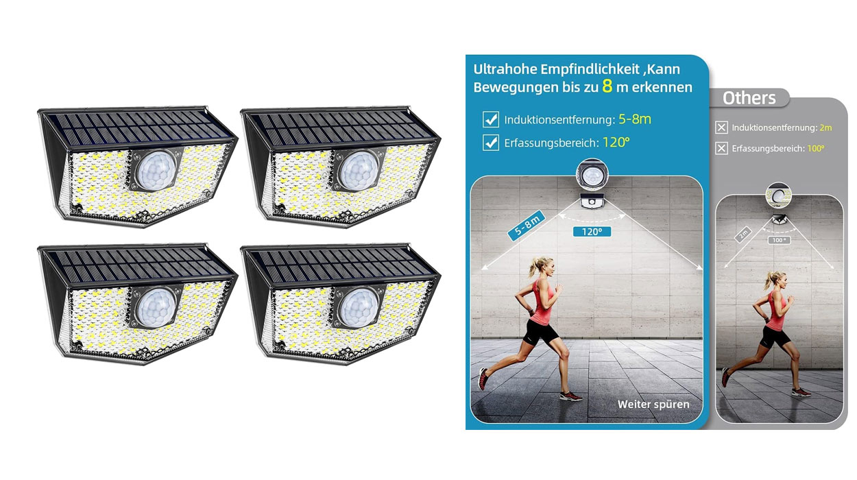 Chollo Pack 4 Focos LED solares Ousfot con sensor de movimiento por sólo 15,99€ ¡4€ cada uno!