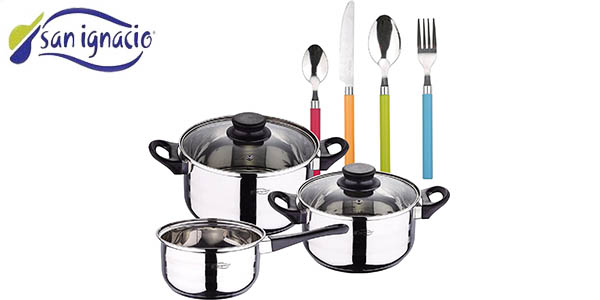 Chollo Batería de cocina San Ignacio de 3 ollas (5 piezas) + cubertería 24 piezas por sólo 31€ con envío gratis (-49%)