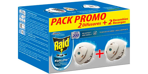 Chollo Pack difusor + recambio Raid Night & Day anti moscas, mosquito común y tigre por sólo 6,69€ (-31%)