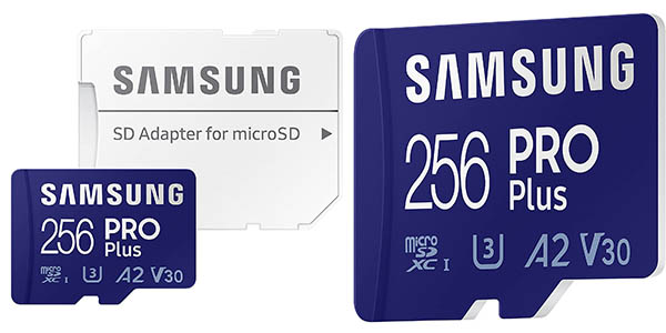 Chollo Tarjeta microSDXC Samsung PRO Plus A2 V30 de 256 GB por sólo 18,99€ con envío gratis (-45%)