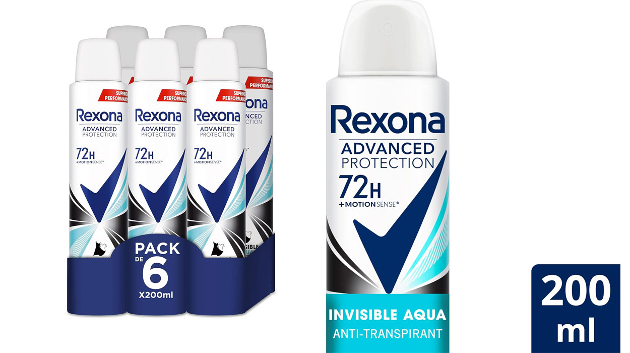 Chollo Pack x6 Desodorante Rexona Advance Protection Invisible Aqua 72h para mujer por sólo 12,49€ (-39%)