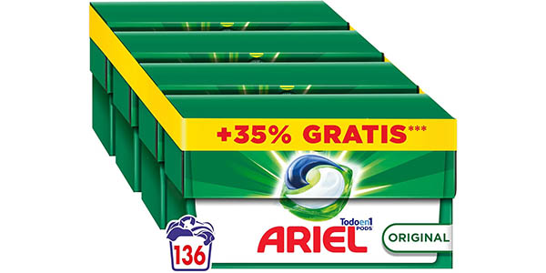 Chollo Ariel PODS Original para 136 lavados por sólo 33,99€ con envío gratis (-28%) ¡A 0,25€ cada una!