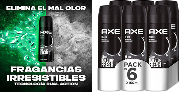 Chollo Pack x6 Desodorante Axe Black de 150 ml por sólo 12,59€ (-42%) ¡2,10€ cada uno!