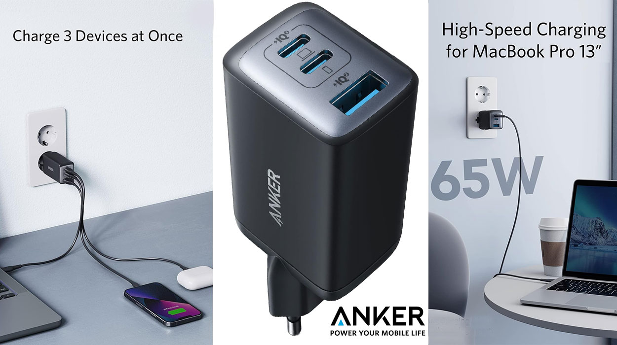 Chollo Cargador de pared triple Anker 735 Nano II 65 W con USB-C por sólo 24,29€ con cupón descuento (-50%)