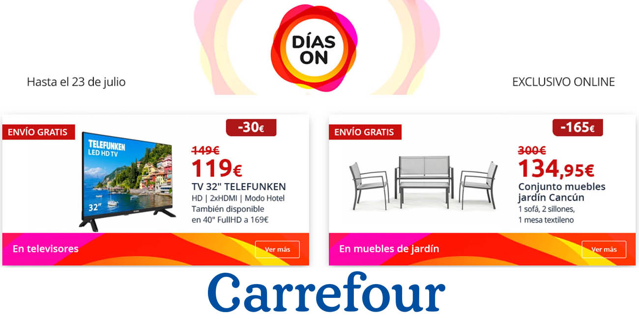 Días ON en Carrefour con descuentos locos en electrodomésticos, televisores, hogar y mucho más ¡Exclusivo ONLINE!