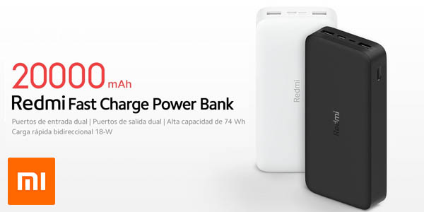 Chollo Batería portátil Xiaomi Redmi de 20.000 mAh QC 3.0 por sólo 15,98€ con envío gratis (-59%)