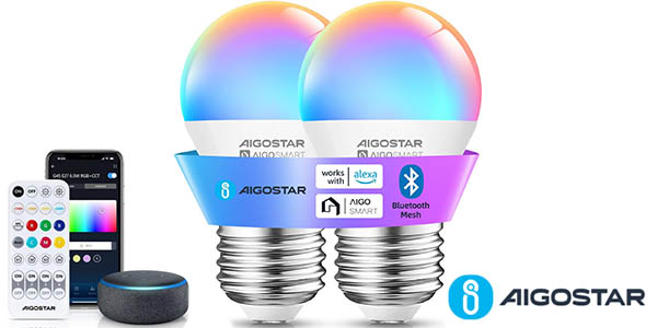 Chollo Pack x2 Bombillas LED inteligentes Aigostar Bluetooth Mesh G45 por sólo 10,82€ con cupón descuento (-43%)