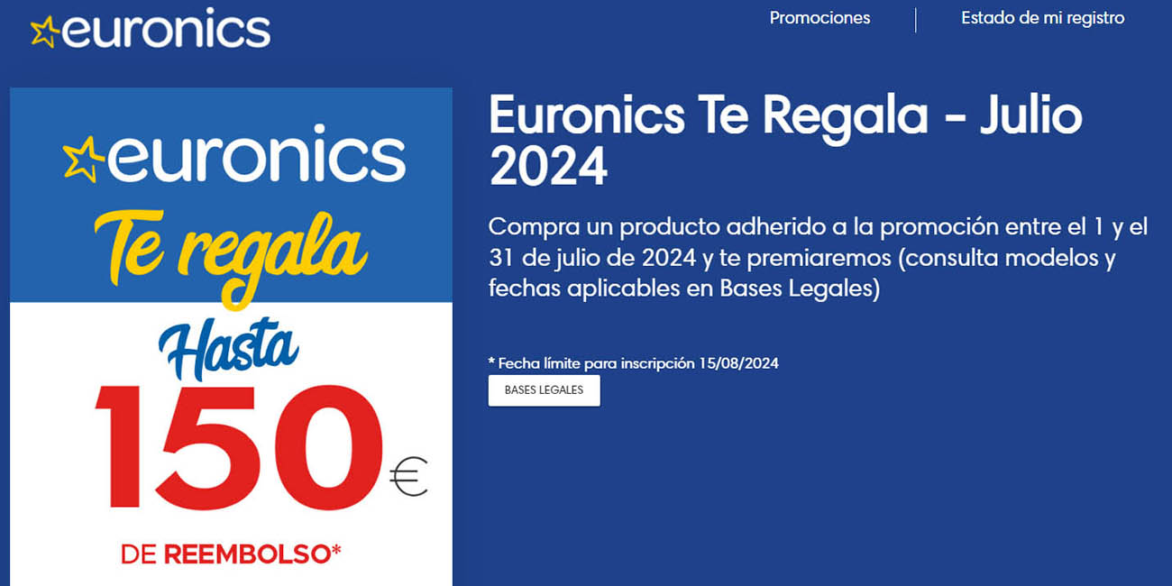 Hasta 150 de reembolso en Euronics en una selección de artículos ¡Aprovecha!