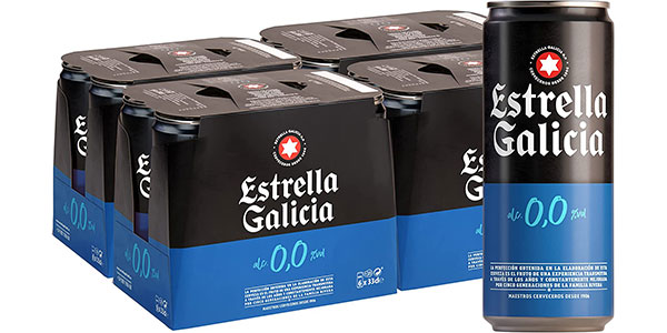 Chollo Pack de 24 latas de cerveza Estrella Galicia 0,0 sin alcohol de 33 cl por sólo 15,09€ (-16%)