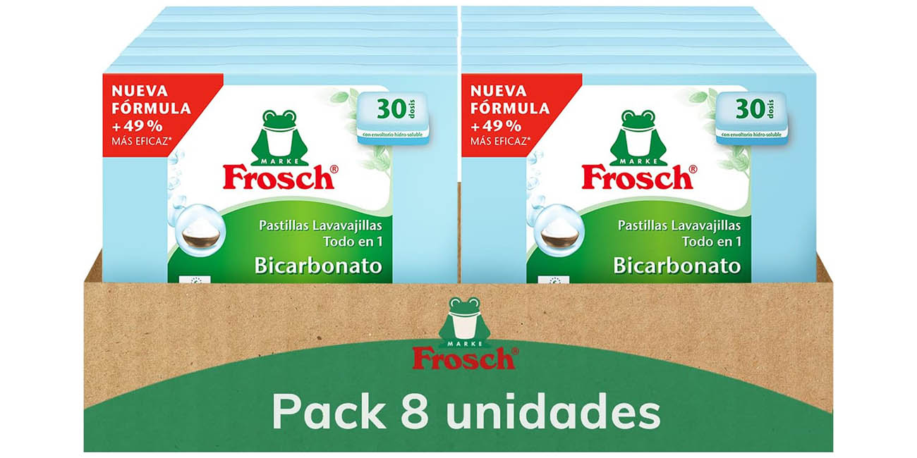 Chollo Pack 8 Paquetes de pastillas Bicarbonato de Sodio Frosch para lavavajillas (240 lavados en total) por sólo 44,97€ con envío gratis