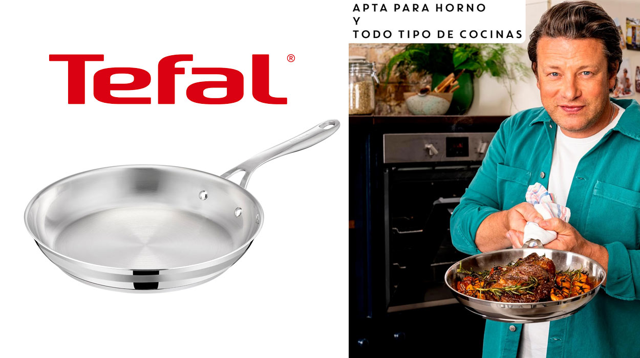 Chollo Sartén Jamie Oliver by Tefal de acero inoxidable sin revestimiento 24 cm por sólo 28,99€ (-36%)