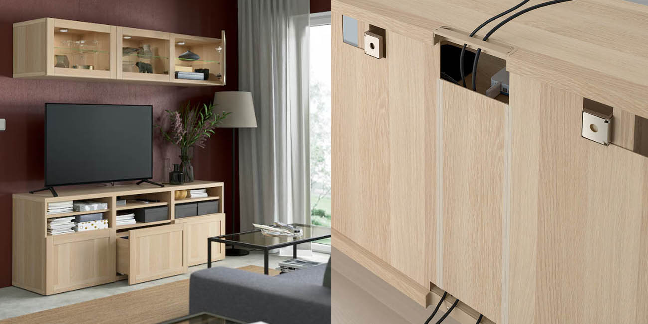 Chollo Mueble para TV BESTÅ de lkea en roble y con puertas de vidrio por solo 390€ (-25%)