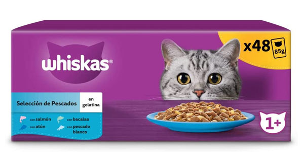 Chollo Pack x12 Cajas de 4 bolsitas Whiskas Selección Pescado para gatos por sólo 16,99€ (-21%)