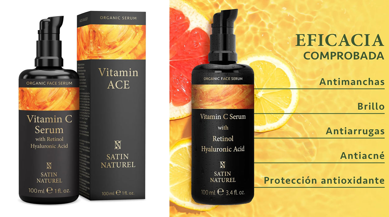 Chollo Sérum facial SatinNaturel de Vitamina C con Retinol y Ácido Hialurónico de 100 ml por sólo 12,74€