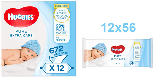 Chollo Pack x672 Toallitas para Bebé Huggies Pure Extra Care por sólo 18,99€ (0,03€ la unidad)