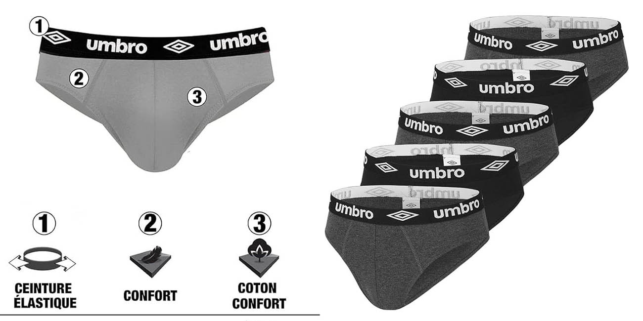 Chollo Pack x5 Slips Umbro para hombre por sólo 17,32€ (-40%) ¡Sólo 3,46 cada uno!