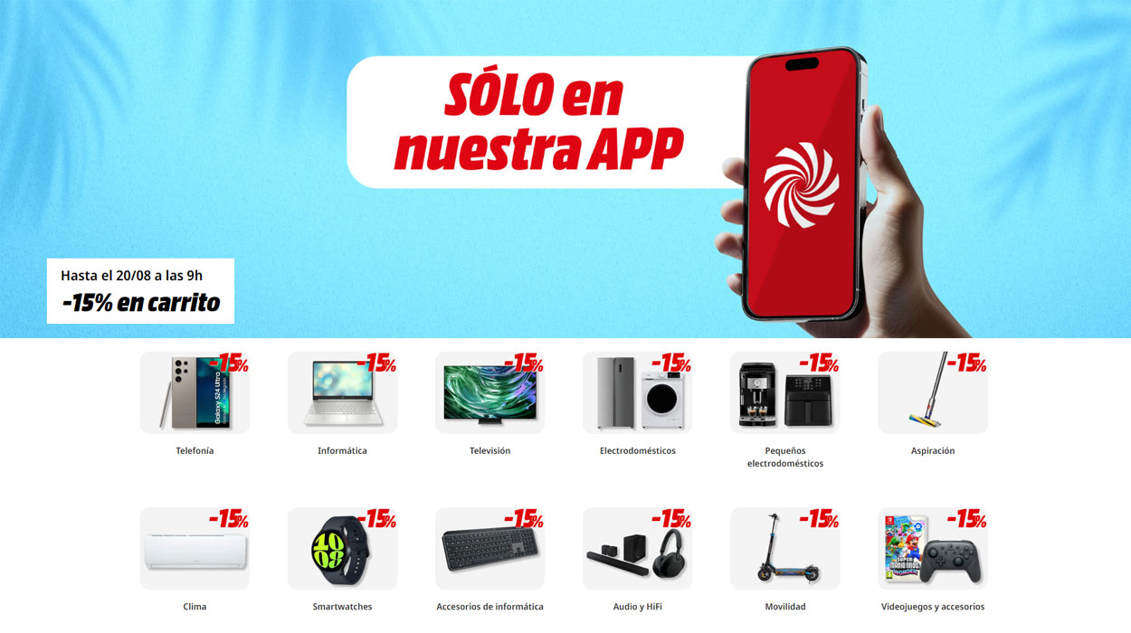 ATENCIÓN: 15% de descuento en MediaMarkt comprando desde la APP por tiempo muy limitado ¡CORRE!