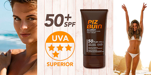 Chollo Protector solar facial Piz Buin Allergy SPF 50+ de 50 ml por sólo 6,54€